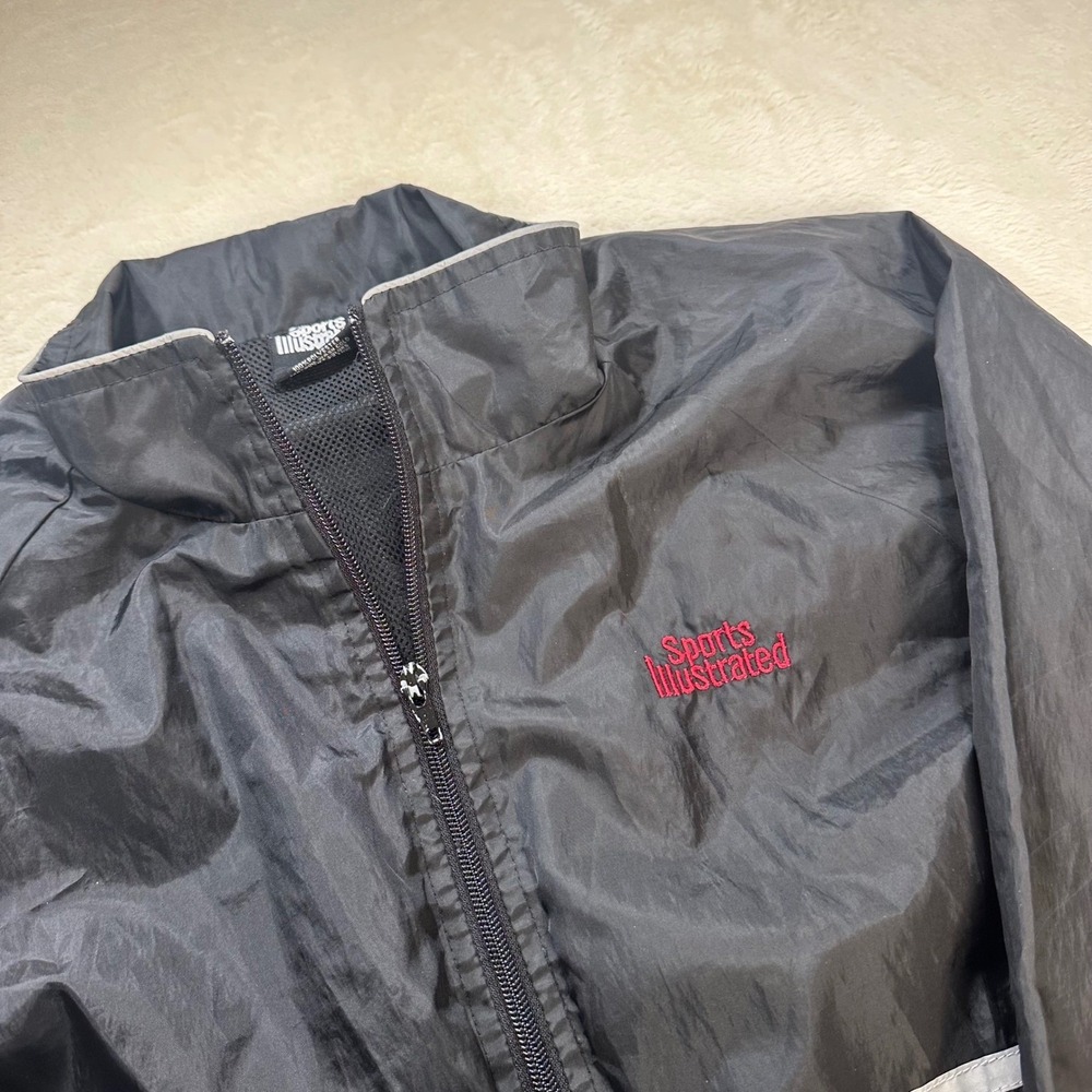 Vintage 90's Sports Illustrated Windbreaker Jacket Black Red Logo Mesh Lined XL